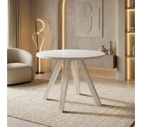 WFL GROUP Table à Manger Ronde Extensible 100-140 Cm avec Pieds Blancs en Hêtre - Table Moderne pour Salle à Manger, Cuisine Et Salon - Table pour 4-6 Personnes - Blanc