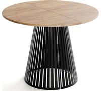 WFL GROUP Table à Manger Ronde Extensible avec Lamelles Style Loft - 100 à 180 Cm - Design Industriel avec Pieds en Métal Noir, Gain De Place pour Salon Ou Salle à Manger - Marron