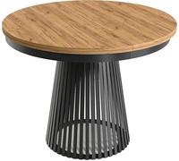 WFL GROUP Table à Manger Ronde Extensible avec Lamelles Style Loft - 100 à 180 Cm - Design Industriel avec Pieds en Métal Noir - Gain De Place pour Salon Ou Salle à Manger - Chêne Marron