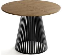 WFL GROUP Table à Manger Ronde Extensible avec Lamelles Style Loft - 100 à 180 Cm - Design Industriel avec Pieds en Métal Noir, Gain De Place pour Salon Ou Salle à Manger - Marron