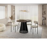 WFL GROUP Table à Manger Ronde Extensible avec Lamelles Style Loft - 100 à 180 Cm - Design Industriel avec Pieds en Métal Noir, Gain De Place pour Salon Ou Salle à Manger - Marron Noyer