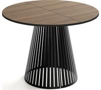 WFL GROUP Table à Manger Ronde Extensible avec Lamelles Style Loft - 120 à 200 Cm - Design Industriel avec Pieds en Métal Noir, Gain De Place pour Salon Ou Salle à Manger - Marron Noyer