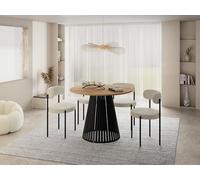 WFL GROUP Table à Manger Ronde Extensible avec Lamelles Style Loft - 120 à 200 Cm - Design Industriel avec Pieds en Métal Noir, Gain De Place pour Salon Ou Salle à Manger - Marron