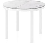 WFL GROUP Table à Manger Ronde Extensible avec Pieds Métalliques Blancs - Table Industrielle - Table Gain De Place pour Salon, Salle à Manger Ou Cuisine - 100 Cm à 180 Cm - Marbre Blanc