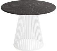 WFL GROUP Table à Manger Ronde Extensible Style Loft - 100 à 180 Cm - Design Industriel avec Pieds en Métal Blanc, Gain De Place pour Salon Ou Salle à Manger - Marbre Noir