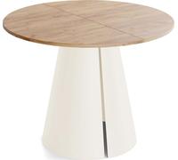 Table à manger extensible - Lamio - Ronde - Chêne Craft - Pieds métal beige cachemire - Style loft - 100-180 x 100 x 76 cm