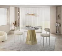 WFL GROUP Table à Manger Ronde Extensible Style Loft - 120 à 200 Cm - Design Industriel avec Pieds en Métal Doré, Gain De Place pour Salon Ou Salle à Manger - Marbre Blanc