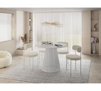 WFL GROUP Table à Manger Ronde Extensible Style Loft - 120 à 200 Cm - Design Industriel avec Pieds en Métal Blanc, Gain De Place pour Salon Ou Salle à Manger - Blanc