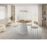 WFL GROUP Table à Manger Ronde Extensible Style Loft - 120 à 200 Cm - Design Industriel avec Pieds en Métal Blanc, Gain De Place pour Salon Ou Salle à Manger - Marron