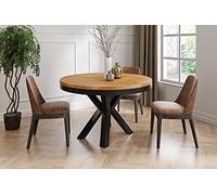 WFL GROUP Table à Manger Ronde Extensible Style Loft - Table Industrielle avec Pieds en Métal Noir - Gain De Place pour Salon Et Séjour - Chêne Lancelot - 100 Cm