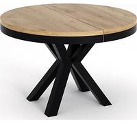 WFL GROUP Table à Manger Ronde Extensible Style Loft - Table Industrielle avec Pieds en Métal Noir - Gain De Place pour Salon Et Séjour - Chêne Craft - 120 Cm