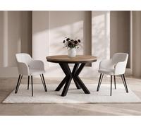WFL GROUP Table à Manger Ronde Extensible Style Loft - Table Industrielle avec Pieds en Métal Noir - Gain De Place pour Salon Et Séjour - Chêne Lancelot - 120 Cm