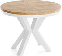 WFL GROUP Table à Manger Ronde Extensible Style Loft - Table Industrielle avec Pieds Métalliques Blancs - Table Gain De Place pour Salon - Chêne Craft Or - 120 à 200 Cm