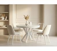 WFL GROUP Table à Manger Ronde Extensible Style Loft - Table Industrielle avec Pieds Métalliques Blancs - Table Gain De Place pour Salon - Blanc - 120 à 200 Cm