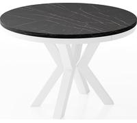 WFL GROUP Table à Manger Ronde Extensible Style Loft - Table Industrielle avec Pieds Métalliques Blancs - Table Gain De Place pour Salon - Marbre Noir - 100 à 180 Cm
