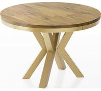 WFL GROUP Table à Manger Ronde Extensible Style Loft - Table Industrielle avec Pieds Métalliques Dorés - Table Gain De Place pour Salon - Chêne Lancelot - 120 à 200 Cm