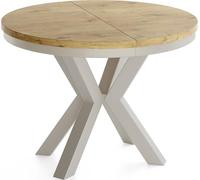 WFL GROUP Table à Manger Ronde Extensible Style Loft - Table Industrielle avec Pieds Métalliques Gris-Beige Cachemire - Table Gain De Place pour Salon - Chêne Lancelot - 120 à 200 Cm