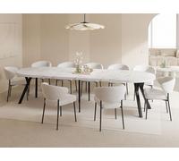 WFL GROUP Table à Manger Ronde Extensible XXL Style Loft - 100 à 300 Cm - Grande Table avec Pieds en Bois Noir - Table Extra Longue pour 5 à 16 Personnes - Industriel - Marbre Blanc