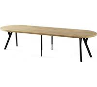 WFL GROUP Table à Manger Ronde Extensible XXL Style Loft - 100 à 300 Cm - Grande Table avec Pieds en Bois Noir - Table Extra Longue pour 5 à 16 Personnes - Industriel - Chêne Marron Clair