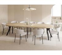 WFL GROUP Table à Manger Ronde Extensible XXL Style Loft - 100 à 300 Cm - Grande Table avec Pieds en Bois Noir - Table Extra Longue pour 5 à 16 Personnes - Industriel - Chêne Marron Clair