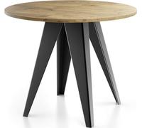WFL GROUP Table De Salle à Manger Ronde De Style Industriel - Moderne - Extensible De 100 Cm à 140 Cm - Pieds Métalliques Noirs - Compact pour Petite Cuisine Ou Salon - Chêne Lancelot
