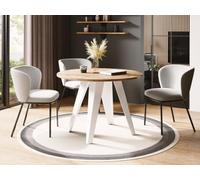 WFL GROUP Table De Salle à Manger Ronde De Style Industriel - Moderne - Extensible De 100 Cm à 140 Cm - Pieds Métalliques Blancs - Compacte - Chêne Craft