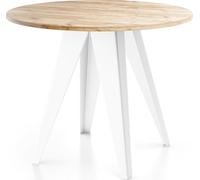 Table De Salle à Manger Ronde De Style Industriel - Moderne - Extensible De 90 Cm à 130 Cm - Pieds Métalliques Blancs - Compacte - Chêne Craft