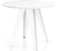 WFL GROUP Table De Salle à Manger Ronde De Style Industriel - Moderne - Extensible De 90 Cm à 130 Cm - Pieds Métalliques Blancs - Compacte - Marbre Blanc