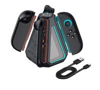 WFTE 4 en 1 Chargeur Station Charge pour Nintendo Switch 2 2025 Joy Con, Station Joy-Con Recharge pour Manettes Dock avec Indicateur LED, USB Type-C Accessoire pour Manette d'éclairage RVB, Noir
