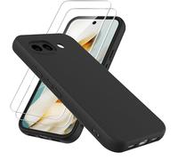 WFTE Coque pour Google Pixel 10A 5G avec 2 Pièces Verre Trempé Protection en Silicone Liquide Souple Cover Antichoc avec Protege Housse Étui pour Pixel 10A - Noir