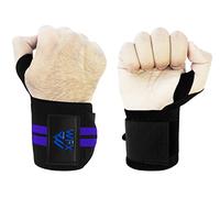 WFX Bandes de poignet de gymnastique, entraînement de fitness, haltérophilie lourde, sangles de poignet, boucles de pouce, paire réglable, forte adhérence, musculation (Bleu)