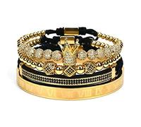 WFYOU Bracelet couronne impériale pour homme en or 18 carats avec perles en oxyde de zirconium et croix - Cadeau de luxe pour homme, Métal, Oxyde de zirconium