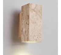 WFZRXFC Applique carrée en pierre de travertin jaune E27/E26, luminaires muraux de style Wabi Sabi pour salon, lampe murale à base de grain de bois transparent pour espaces de vie, chambres à coucher,