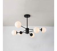WFZRXFC Lustre Spoutnik d'intérieur de maison créative nordique Lampe à suspension noire à long mât Abat-jour en verre blanc laiteux Suspension Utilisé dans la salle de stockage du salon et de la cham