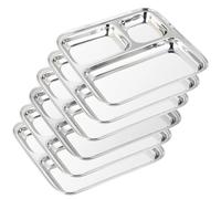 WG inc Lot de 6 assiettes à compartiments en acier inoxydable - Assiettes à dîner de qualité supérieure ~ 3 plateaux divisés - Plats de 25,4 cm pour enfants, tout-petits et adultes - Idéal pour le
