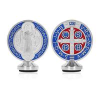 WGFOIP Médailles de Saint Benoît, en zinc alliage avec émail rouge et bleu fabrication soignée Médailles de Saint Benoît, pour décoration automobile domestique bureau et cadeau cérémonies religieuses