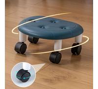 WGFOIP Tabouret Compact à PU, Siège à roulettes Basses, pour Salon, Chambre de bébé, Structure en Plastique, Roues Universelles (Bleue)