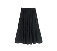 WGGY Jupe Femme Mi-Longue d'Hiver Noire Taille Élastiquée Haute en Velours Côtelé Froncée Plissée Grande Parapluie Pendule, Noir