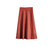 WGGY Jupe Femme Mi Longue Vintage en Daim Couleur Unie - Taille Haute Extensible Maxi d'Hiver Noire Élégante Plissée Une Ligne Grande Froncée À Pendule, Rouge
