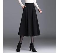 WGGY Jupe Longue Femme Hiver Chic,Élégante Jupe Noire Taille Plus avec Poche Jupe Froncée Taille Haute Jupes d'hiver Jupes Midi Évasées pour Femmes Une Ligne Grande Jupe Pendule, M