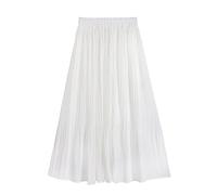 WGGY Jupe Longue Femme Hiver Chic,Jupe Longue Blanche en Mousseline De Soie Élégante Couleur Unie Jupes Plissées pour Femmes Taille Élastiquée Maxi Jupe Taille Haute Une Ligne Grande Jupe Froncée P