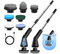 WGIDSKKI Brosse Électrique Nettoyage, Brosse Rotative Étanche IPX7, avec 7 Têtes Remplaçables, Brosses Nettoyage Salle de Bain, Manche Extensible et 2 Vitesses, pour Cuisine, Salle de Bain et Sol
