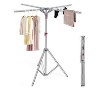 WGIDSKKI Linge Intérieur et Extérieur Séchoir à Linge Parapluie, Sèche Linge avec 4 Bras de Crochet, Comprend 10 Crochets et 1 Pince à Chaussettes, Sechoir a Linge Pliable Trepied Etendoir (Gris)