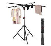 WGIDSKKI Linge Intérieur et Extérieur Séchoir à Linge Parapluie, Sèche Linge avec 4 Bras de Crochet, Comprend 10 Crochets et 1 Pince à Chaussettes, Sechoir a Linge Pliable Trepied Etendoir (Noir)