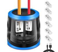 WGIDSKKI Taille Crayon Electrique,Taille-Crayon éLectrique Enfants, Batterie et USB Deux Mode avec 6 Lames et 1 Pinceau, 2 Tailles Crayons éPaisseur Pour Les Enfants, Bleu (Circulaire)