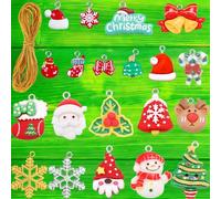 WGIJXA 20 Pièces Figurine Noel Miniature Resine Deco avec Fil Doré, 2 Tailles Petit Personnage Sujet de Noel Decoration Ornement Sapin Décoration Mini Cadeau Pere Noël Renne Flocon de Neige