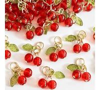 WGIJXA 30 Breloques Cerises Rouges, Mini Bracelet Charms Perles De Verre Mignonnes En Forme De Fruit, Avec Anneau, Pour La CréAtion De Boucles D'Oreilles, Bracelets, Colliers Et Autres Creation Bijoux