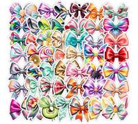 WGIJXA 50 Gommettes Nœud Autocollantes, Nœud Papillon Gomette Repositionnables Vinyles Stickers Scrapbooking, Brillantes Aesthetic Kawaii Autocollant Imperméables Pour Voiture Journaling Valise Skate