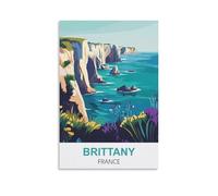 WGMDOEE Poster vintage sur toile représentant la Bretagne France - Décoration murale d'intérieur - 50 x 75 cm