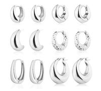 Wgoud Lot de 6 paires de boucles d'oreilles créoles pour femme, plaqué or 14 carats, hypoallergéniques, légères, grosses ouvertes, bijoux pour cadeau., Laiton, Pas de gemme